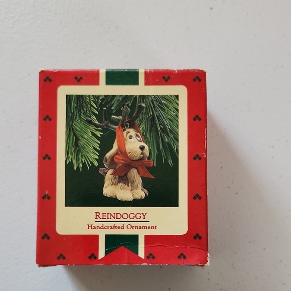 Hallmark Reindoggy Christmas Tree Ornament 1987 Brown Dog Antlers Vintage Cute - Picture 1 of 6